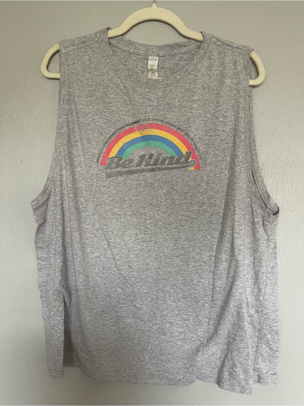 Earth Yoga Be Kind Rainbow Graphic Muscle Tank Top Gray L Organic Cotton